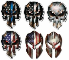 6 Pack Molon Labe Usa American Flag Skull Sticker Decal Car Truck Window Bumper
