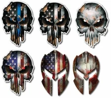 6 PACK MOLON LABE USA AMERICAN FLAG SKULL STICKER DECAL CAR TRUCK WINDOW BUMPER