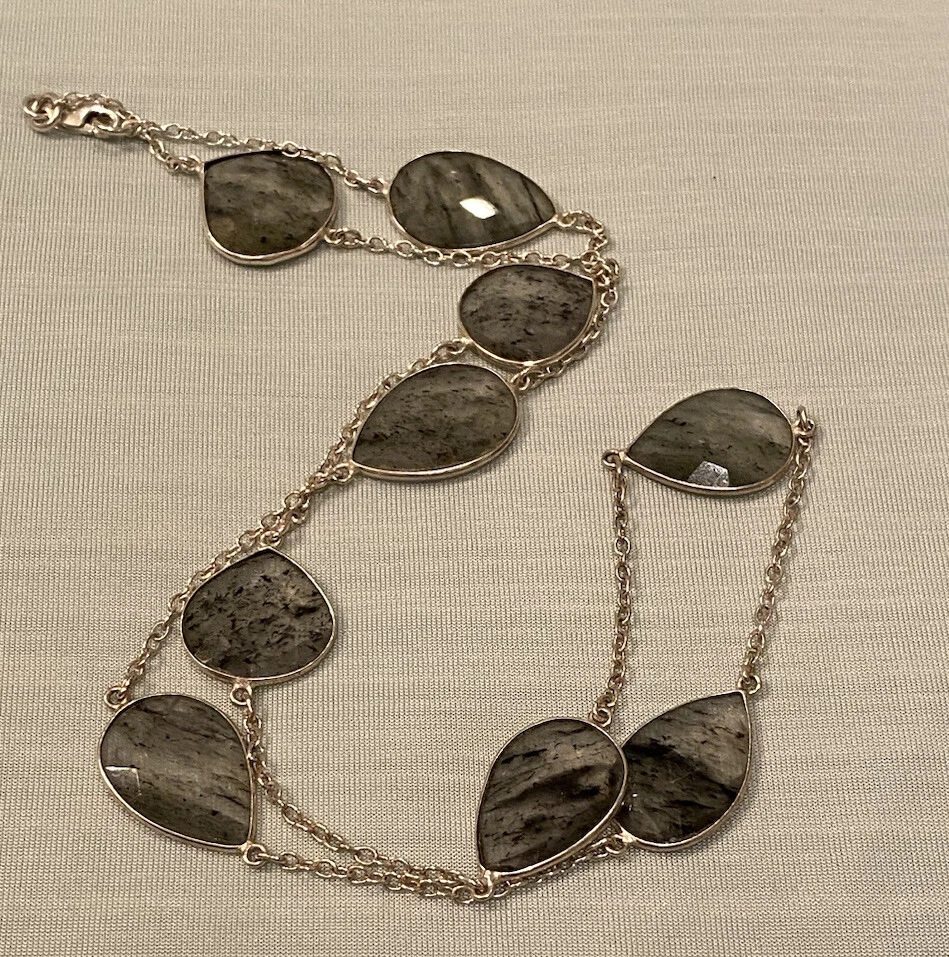 Increíble collar de cuarzo rutilado negro de 24 pulgadas de plata de ley