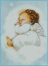 Baby Angel Sleeping in the Clouds Counted Cross Stitch CHART No.50-100