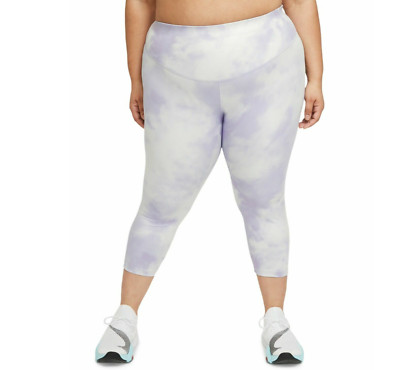 Nike ONE Womens Plus Icon Clash Crop Purple Tie-Dye Training Leggings 2X