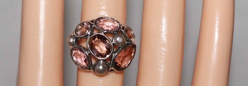 Silpada Sterling Silver "Sweet Embrace" Pink Glass & Pearl Dome Ring R2442 SZ 6 - Picture 2 of 9