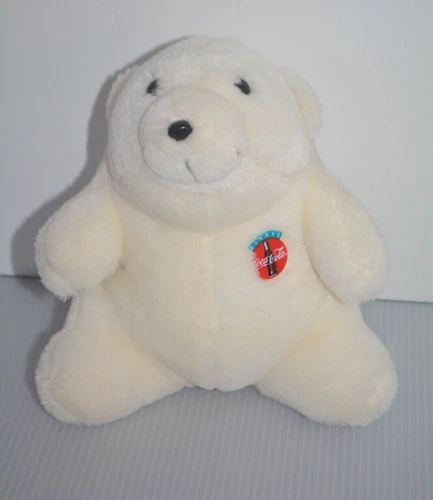 Coca-Cola Plush Polar Bear with Always Coca Cola Badge 7" 90s VTG Stuffed Animal