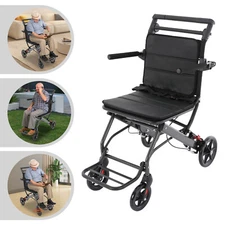 Foldable Transport Wheelchair with Storage Bag Portable Traveling Wheelchair