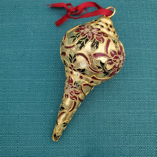 Dillards Trimmings 1998 CHRISTMAS CLOISONNÉ GOLD RED ORNAMENT FLOWERS 7” - Picture 3 of 5