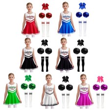 Kids Girls Cheerleading Color Contrast Costumes Masquerades Outfits Theme Suit