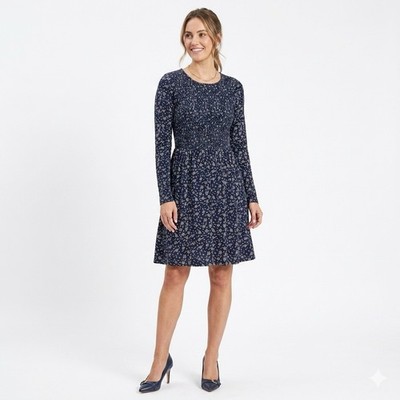 Justify Navy Floral Long Sleeve Dress | Large Smocked Bodice A-Line Mini
