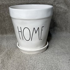 Rae Dunn HOME Ceramic Planter with Saucer White Farmhouse Decor 5”