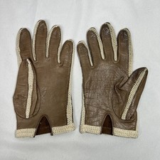 Vintage Mantessa Brown Leather gloves made in italy Size Small Cotton Forchettes