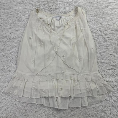 Diane Von Furstenberg Shirt Womens Medium White Tank Top Eyelet Sheer Lined Top
