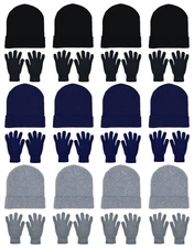 24x  Winter Beanies & Gloves Combo Pack, Bulk Pack for Men Women, Warm Cozy Gift