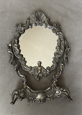 Beautiful Swinging Silver Plated Mirror With Cherubs And Seashell At The Top