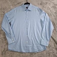 Hugo Boss Woven Pucker Shirt Mens L Blue Button-Up Long Sleeve Office Casual