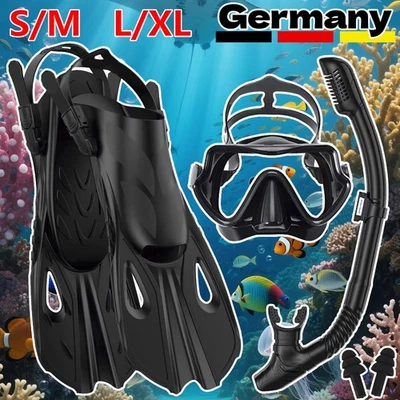 Profi Schnorchelset Erwachsene Flossen Anti-Fog 180° Panorama Taucherbrille NEU - Bild 1 von 4