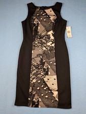 NWT Nine West Womens Size 6 Sheath Dress Black Ivory Abstract Sleeveless