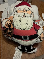 Rudolph SANTA Cut-Out Sherpa & Velvet Pillow - NWT Holiday Decor Christmas