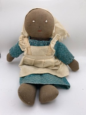 Vintage Handmade Black Ragdoll: 10 in Cloth Doll: Folks Art Style Ragdoll