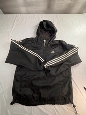 Vintage Adidas Hooded Windbreaker Lined Half Zip Pouch Pocket 3 Stripes