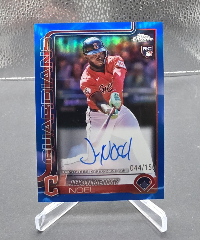 2025 Topps Chrome Baseball Jhonkensy Noel Blue Refractor /150 Rookie Auto Card