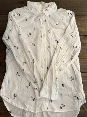 Old Navy Shirt Womens Medium White The Classic Shirt Button Down Cocktail Print