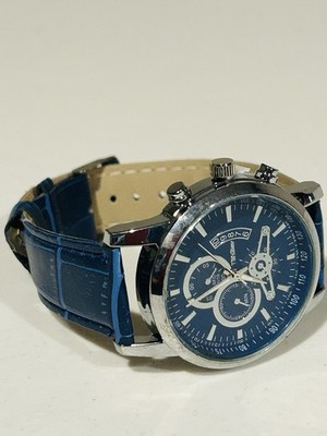 GENEVA Chronograph Mens Watch Blue Face Vintage Style Untested