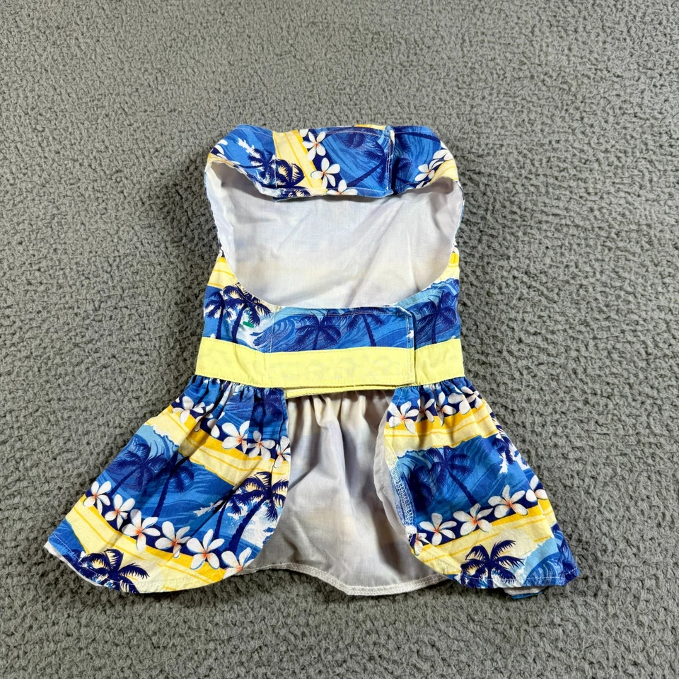 Doggie Design Blue Yellow Size L Cotton Lined Catching Waves Designer Dog Dress - Image 3 of 4