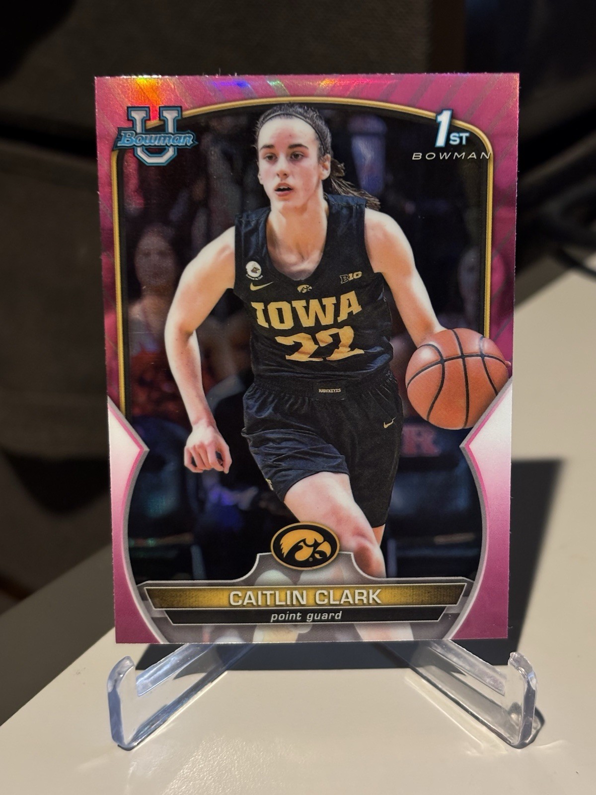 2022-23 Bowman Chrome University Caitlin Clark 1st Pink Refractor #50