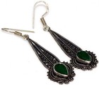 Green Onyx 925 Silver Plated Gemstone Handmade Earrings 2.2" GW
