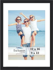 - 12X16 Black Picture Frame with Mat to 9X12 Image - Sturdy Wood Composite Poste