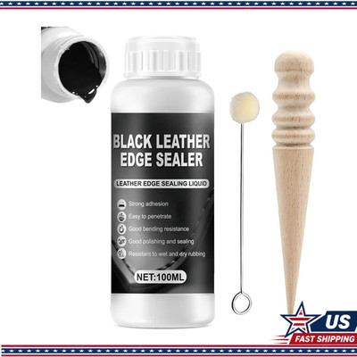 Leather Edge Sealer Burnishing Gum, Black, Wood Slicker Applicator, Purses, Belt