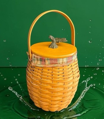 2000 Longaberger October Fields Basket Set With Tie On, Lid, Liner And Protector