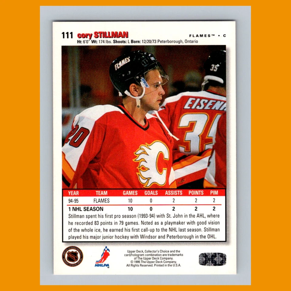 Cory Stillman #111 1995-96 Collectors Choice Players Club Calgary Flames Hockey - Image 2 of 3