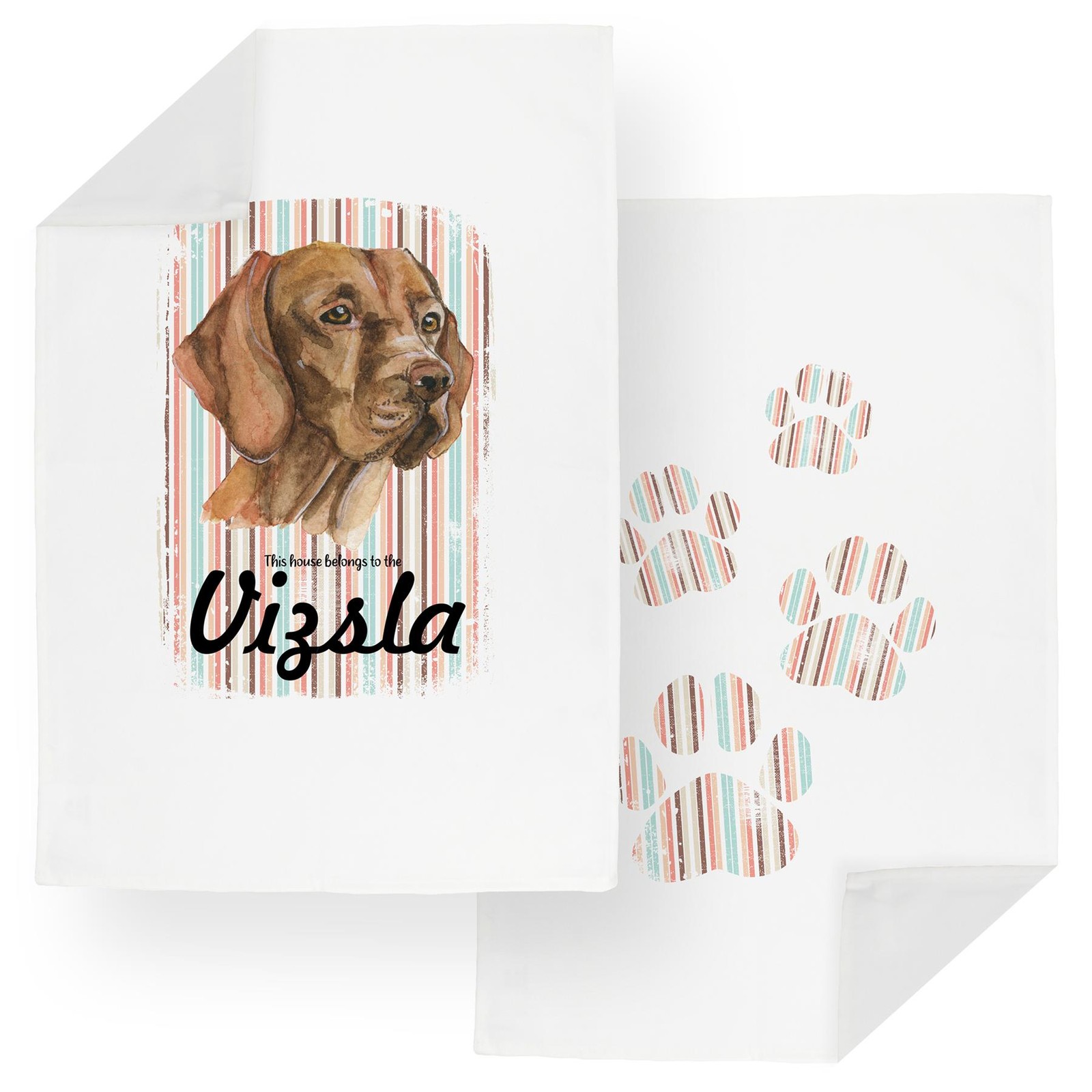 Vizsla Tea Towel Set - Novelty Dogs & Paw Prints Kitchen Linens Gifts