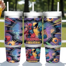Trendy 40oz Stainless Steel Tumbler with Latest Movie TV Designs, Deadpool Wolve