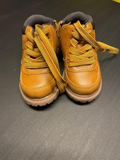 Brown Yellow Faux Leather Lace Up Ankle Boots Unisex Kids Flat Casual