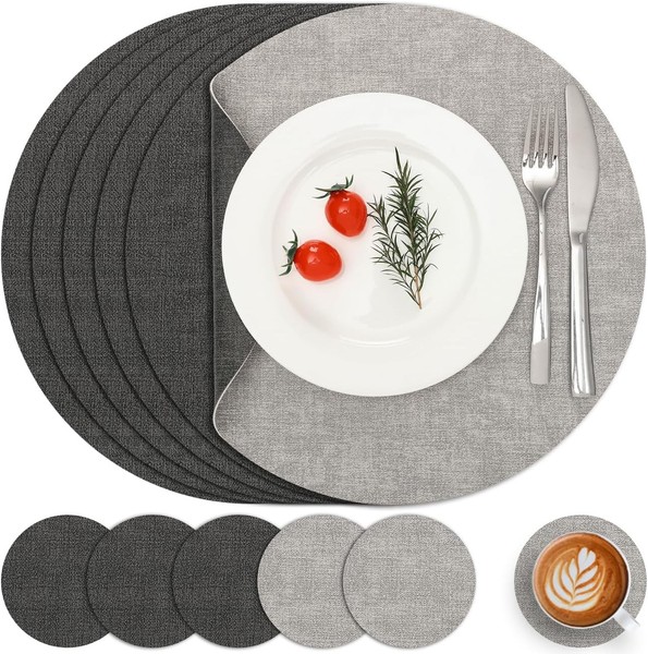 Tischsets Abwaschbar Leder Und Untersetzer, Doppelseitigen Platzset Rund Ø 36Cm-image
