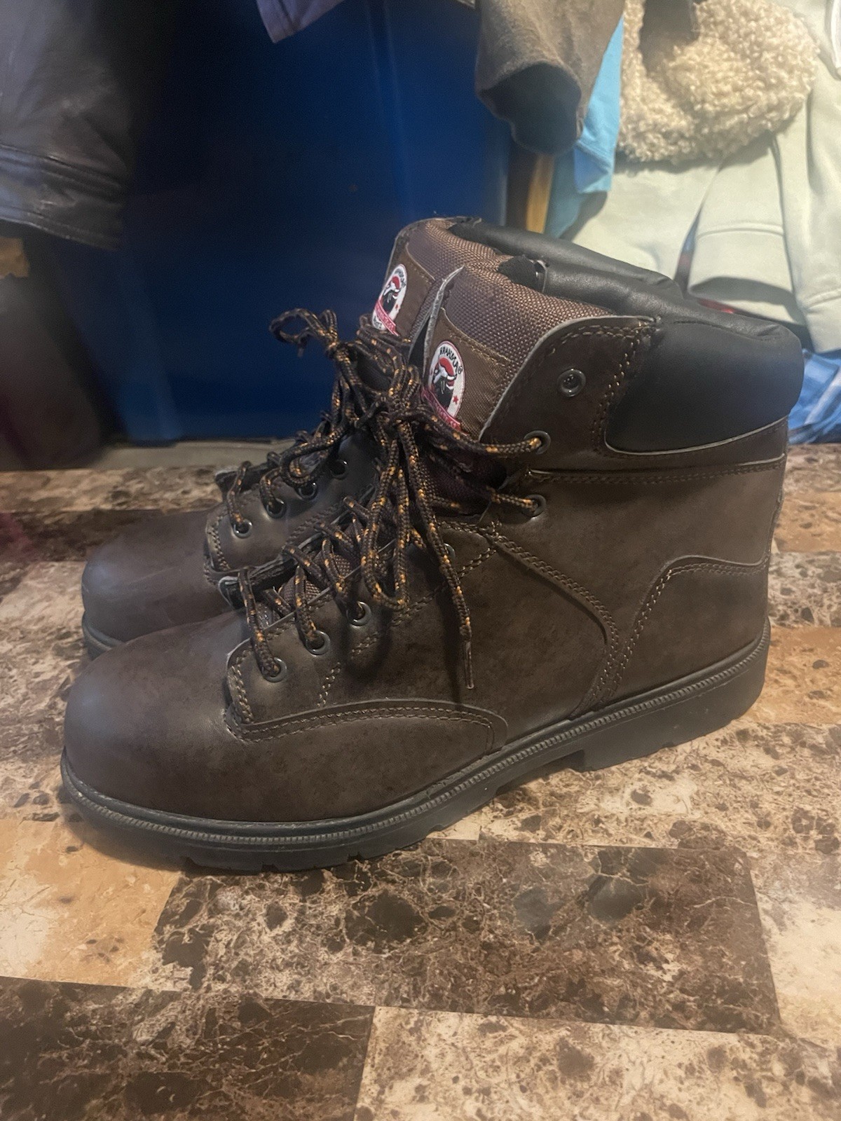 Brahma Mens Work Boots Brown Faux Leather ASTM F2413-18  Round Toe Lace Up Sz 13