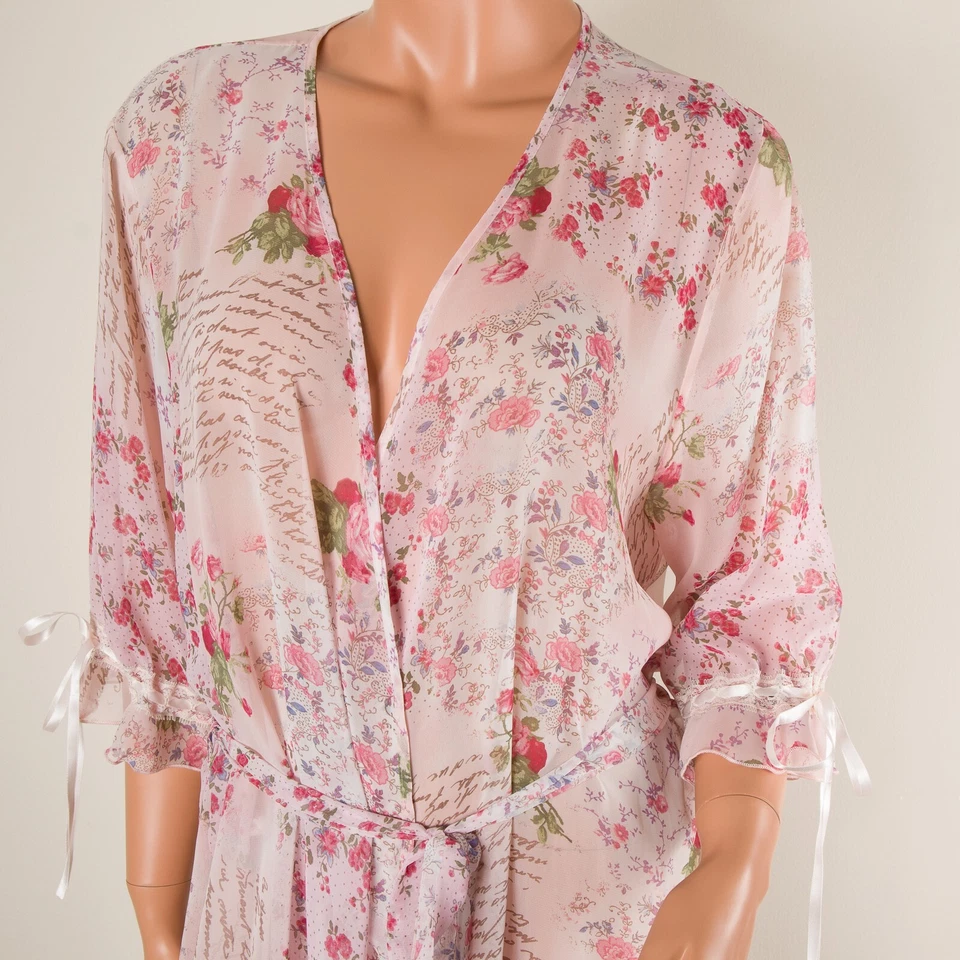 💖 SECRET TREASURES Robe Floral Rosa Semitransparente Cinto de Renda Chiffon GG - Imagem 4 de 4