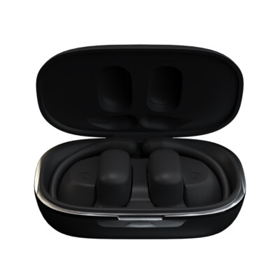 Black wireless Bluetooth ear hanging headphones suitable for sports and exercise