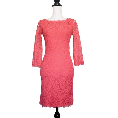 DVF Lace Dress 3/4 Sleeve Mini Size 2 Zarita Diane Von Furstenberg red  sheer | eBay