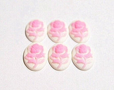 15 -Vintage 14x10mm Pink over White Single Rose Flower Resin Cameos Cabochons