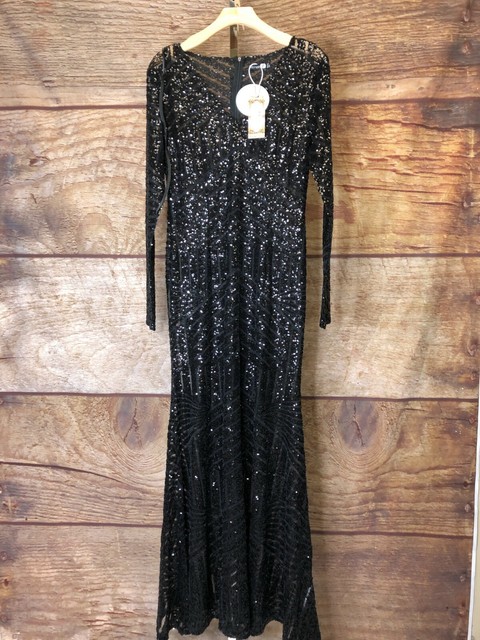 boutique sequin & mesh maxi dress