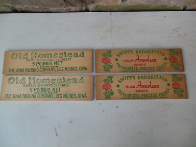 Old Homestead Cheese Box 5lb Swift's Brookfield Box Slats Signs 12 1/4'' x 3 1/2