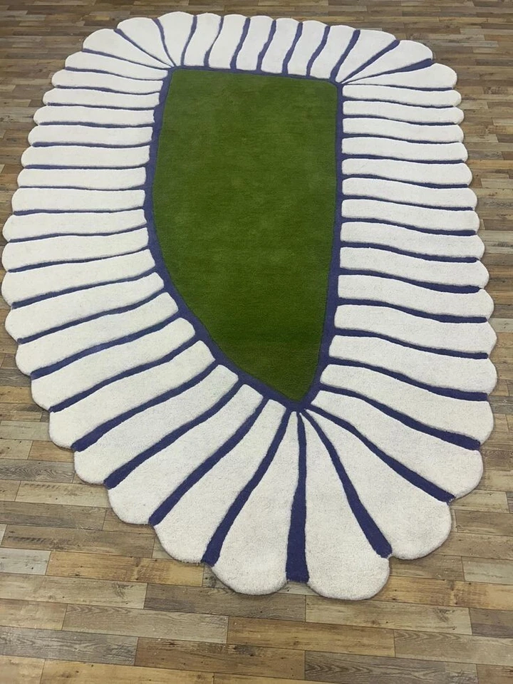 6X9, 8X10, 9X12, 10X14, Rug Green & White Latest Hand Tufted 100%Wool Rug Carpet - Image 3 of 4