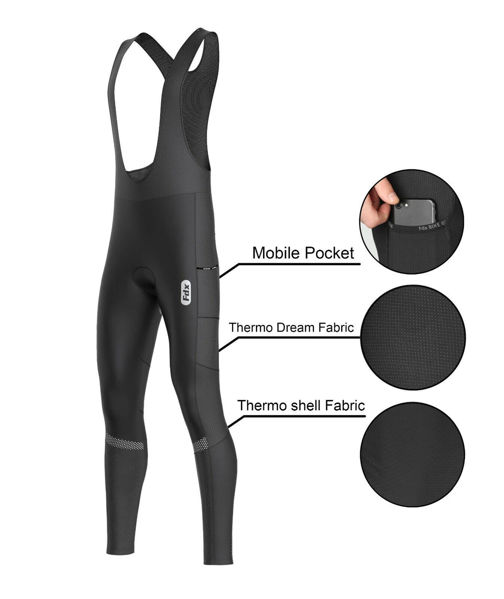 FDX Mens All Day Bib Tights 3D Gel Padded Thermal Pockets Winter