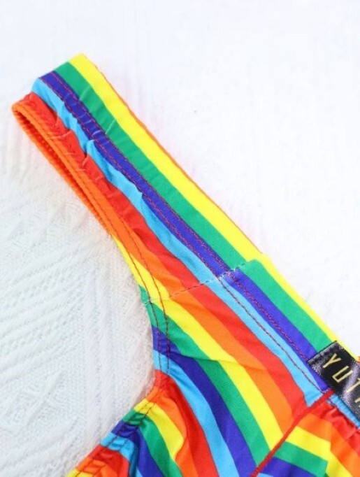 sexy pride clothing Pali Sexy Gay Lesbian Queer LGBTQ Rainbow Pride Flag Print Cropped Party  Workout Quick Dry Shirt (Large, White)