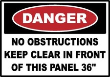 DANGER KEEP CLEAR 36 INCHES ELECTRICAL PANEL DECAL SAFETY SIGN STICKER OSHA