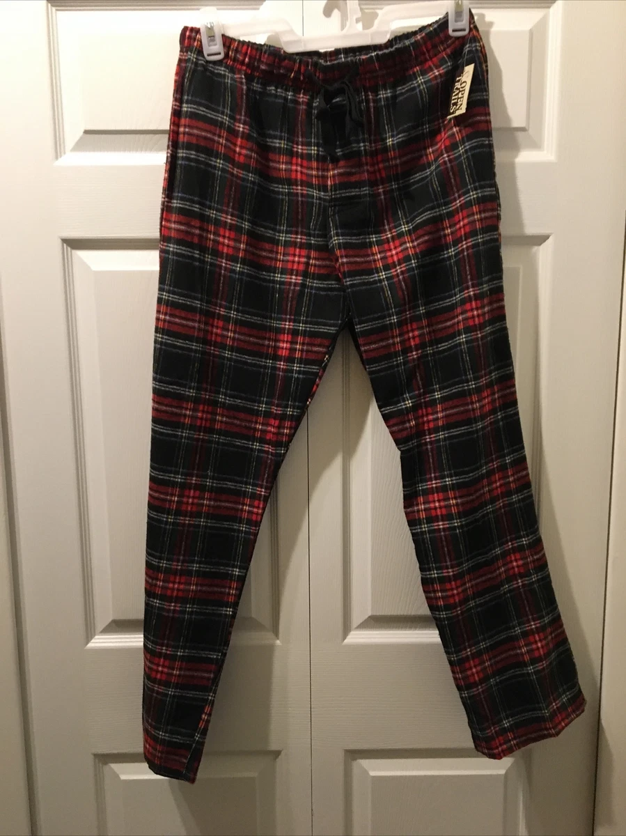 NEW Mens Lg FLANNEL Pajama Pants RED BLACK BLUE PLAID Two Pockets LOUNGE  Sleep O