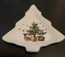 TWO Vintage Nikko Japan Candy Nut Relish Dish Christmastime Tree Shaped - FLAW