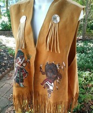 VTG. Suede NATIVE AMERICAN INDIAN CEREMONIAL VEST. Painted collector piece